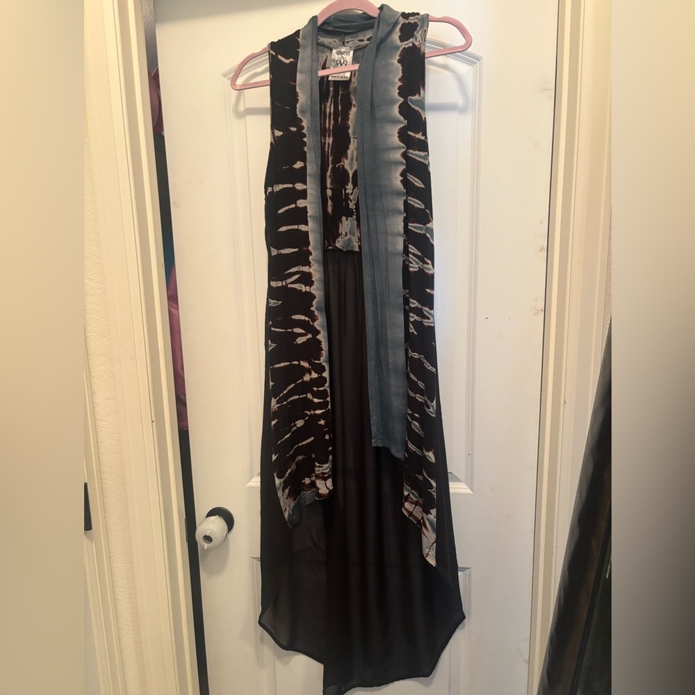 Vocal Tie-Dye Sleeveless Open Front Vest